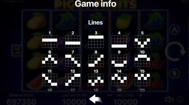 Piggy Fruits - diagram empat puluh payline tetap